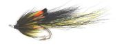 Ally's Shrimp sort og gul dobbel krok lakseflue